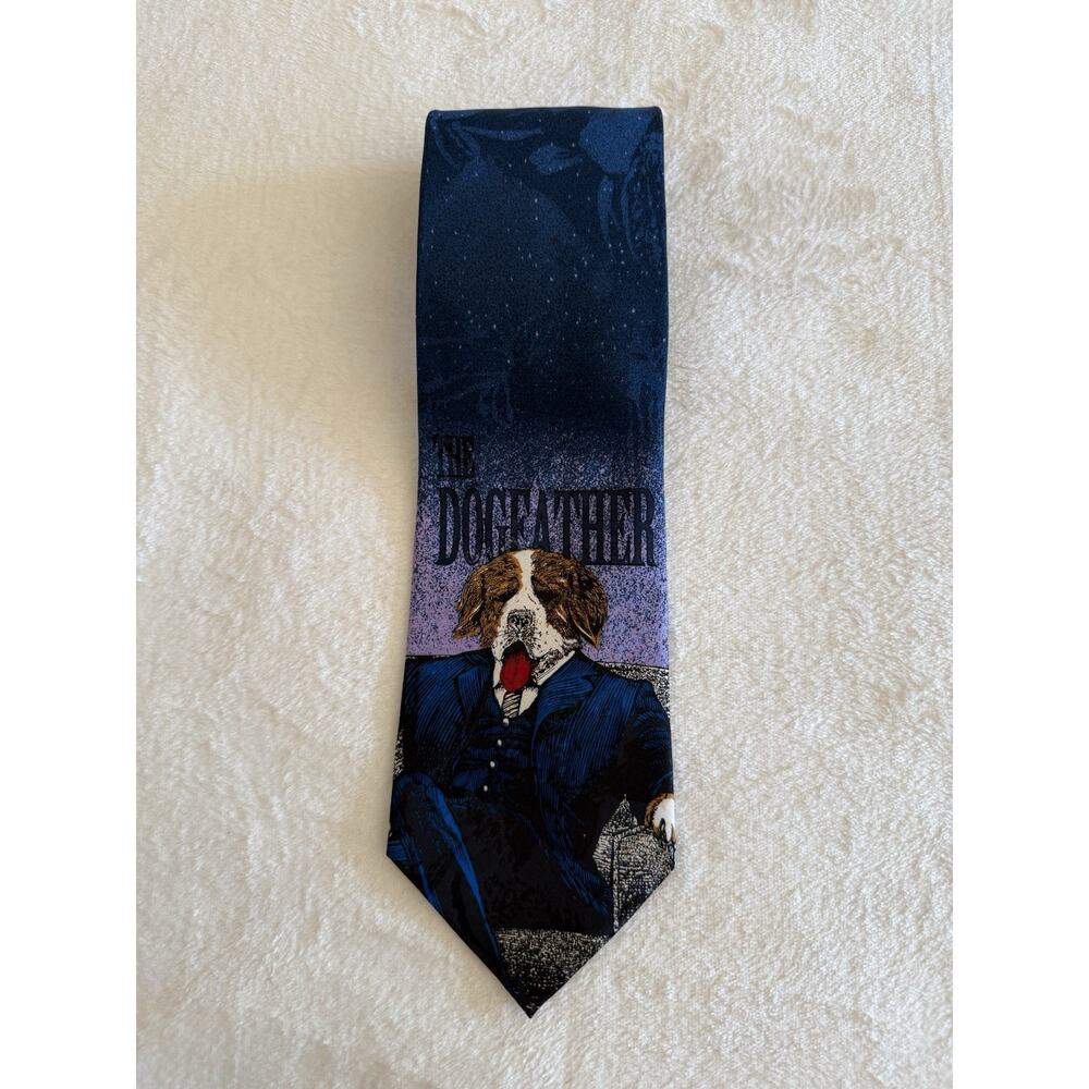 Vintage Handmade Big Dogs The Dogfather All Silk Novelty Tie Necktie Blue